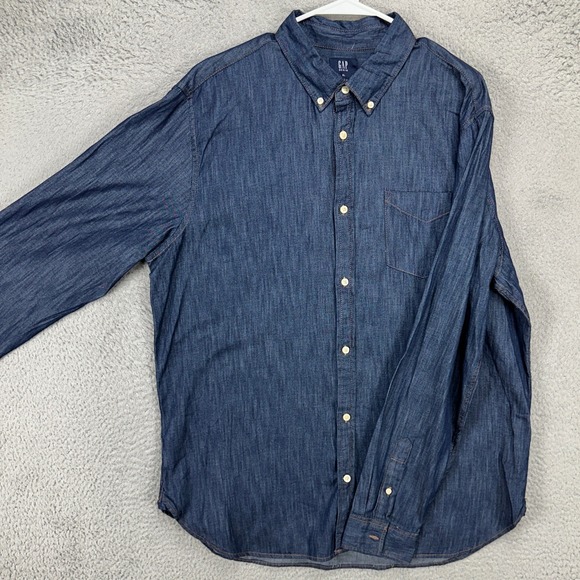 Gap Denim Shirt Button Up Men XL Blue Slim Fit Long Sleeve Casual Pocket Outdoor